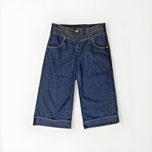 Gold Flava High Rise Cropped Wide Leg Cuffed Jeans Size 16 Dark Wash Gold Stitch